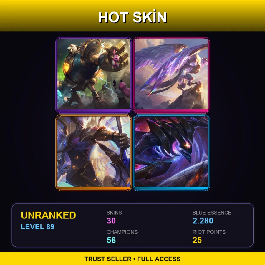 EUNE | Lv89 | Unranked | 30 Skin | 56 Champ