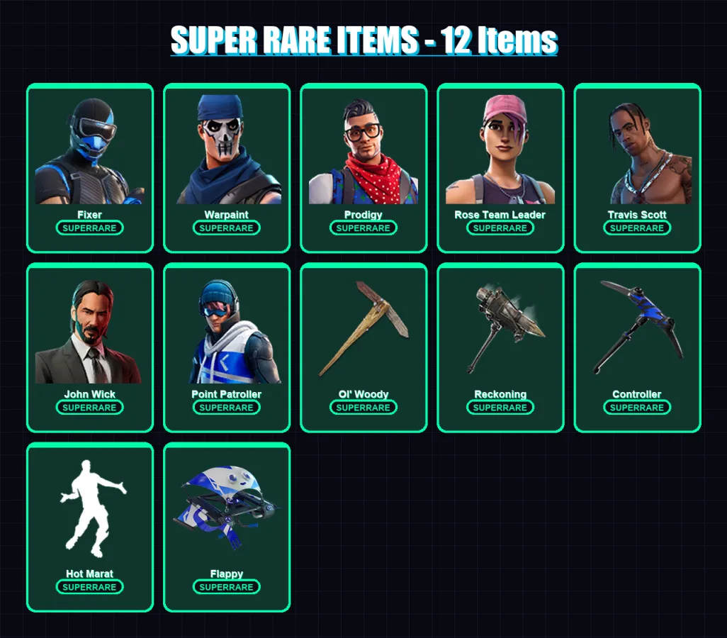 [PS4/PS5/XBOX/PC] | Fixer | Warpaint | Prodigy | Rose Team Leader | Travis Scott | 152 skin | 155 pickaxe | 156 emote | 149 glider | Lv2855