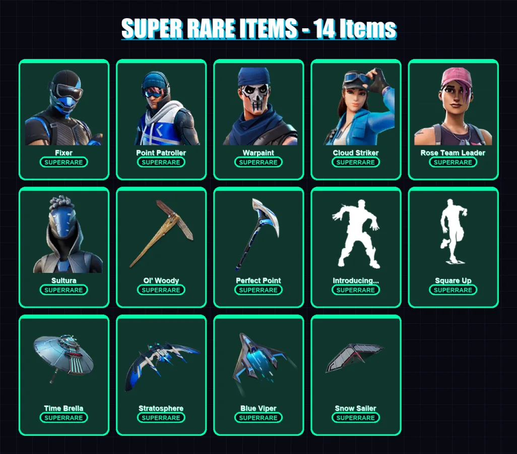 [PC] | Fixer | Point Patroller | Warpaint | Cloud Striker | Rose Team Leader | 258 skin | 302 pickaxe | 259 emote | 237 glider | Lv4349