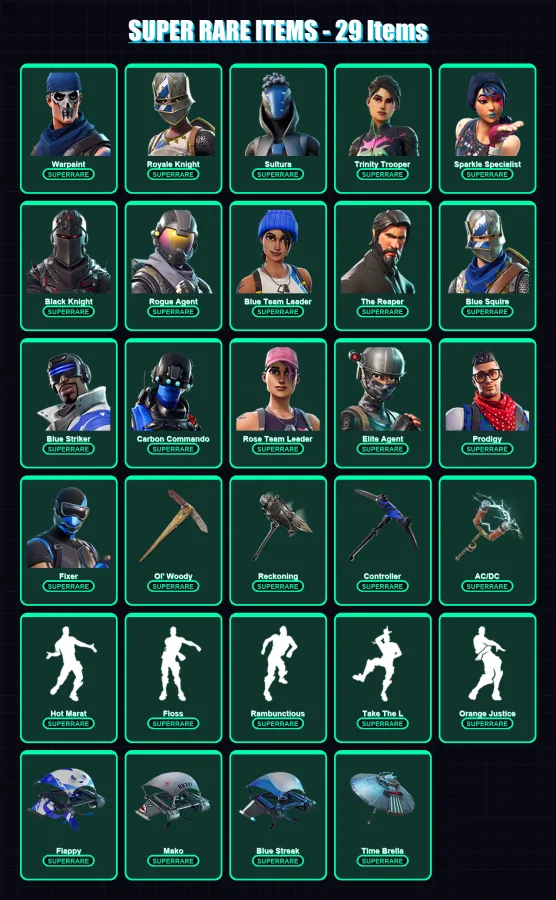 [PS4/PS5/XBOX/PC] | Warpaint | Royale Knight | Sultura | Trinity Trooper | Sparkle Specialist | 74 skin | 96 pickaxe | 95 emote | 106 glider | Lv169