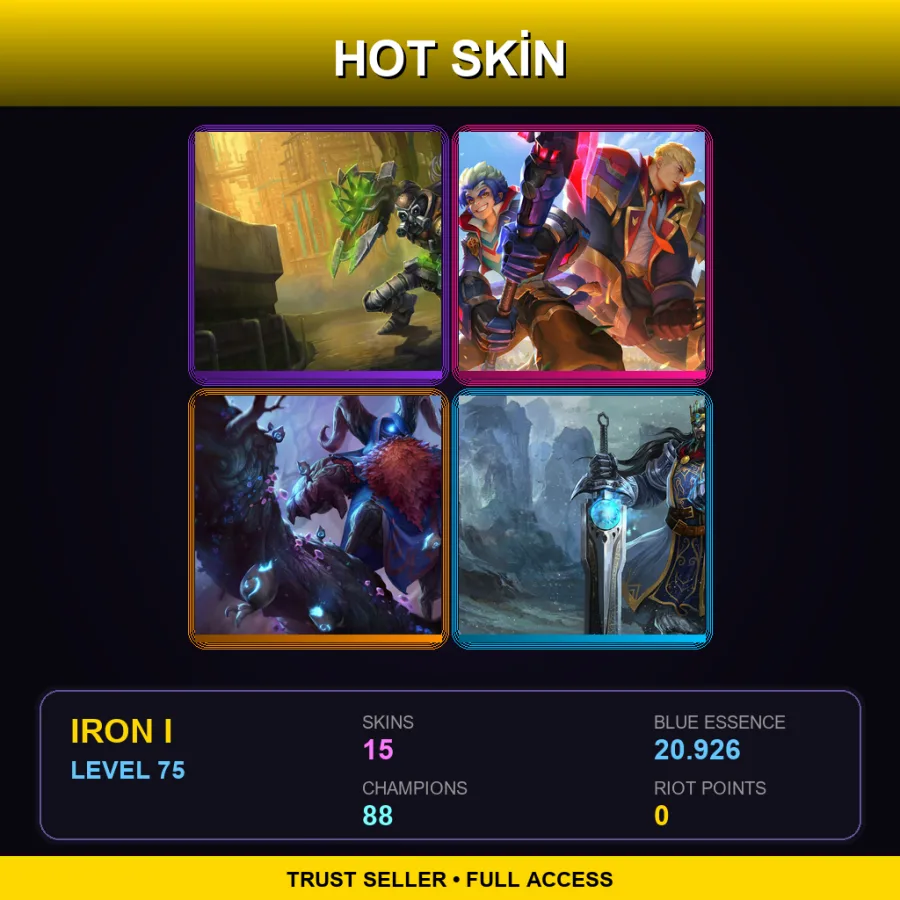 EUW | Lv75 | Iron I | 15 Skin | 88 Champ — LoL account