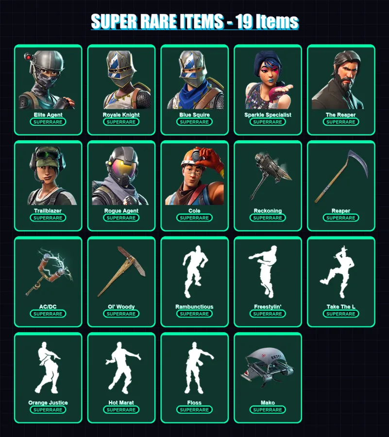 [PC/PSN] | Elite Agent | Royale Knight | Blue Squire | Sparkle Specialist | The Reaper | 116 skin | 74 pickaxe | 94 emote | 77 glider | Lv1349