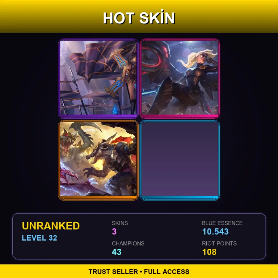 EUNE | Lv32 | Unranked | 3 Skin | 43 Champ — LoL account