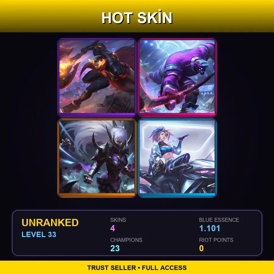 EUW | Lv33 | Unranked | 4 Skin | 23 Champ — LoL account