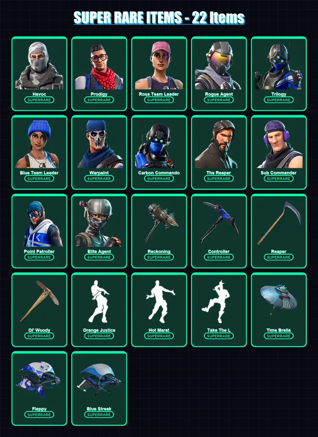 [PS4/PS5/XBOX/PC] | Havoc | Prodigy | Rose Team Leader | Rogue Agent | Trilogy | 188 skin | 175 pickaxe | 153 emote | 170 glider | Lv2397 — Game account