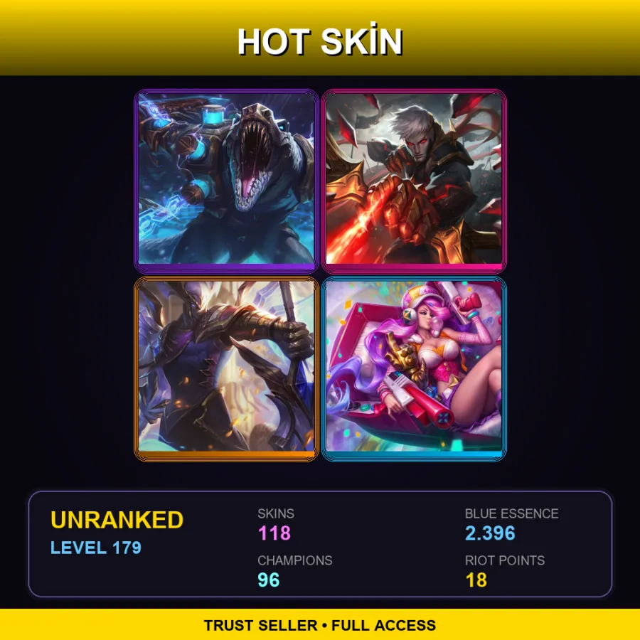 SG | Lv179 | Unranked | 118 Skin | 96 Champ — LoL account