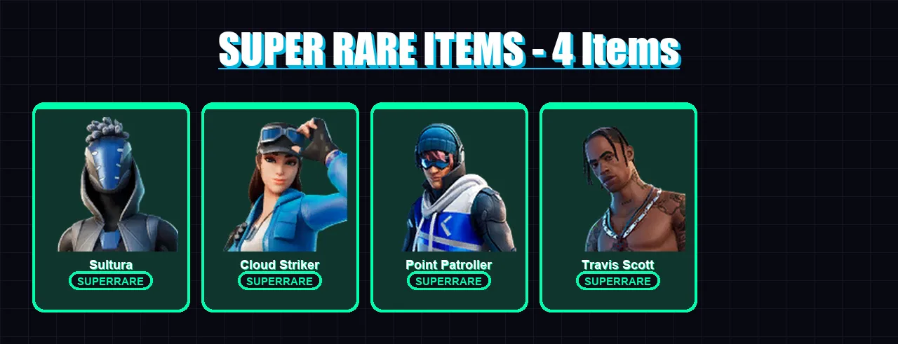 [PS4/PS5/PC] | Sultura | Cloud Striker | Point Patroller | Travis Scott | Midas Rex | 108 skin | 124 pickaxe | 108 emote | 86 glider | Lv1432