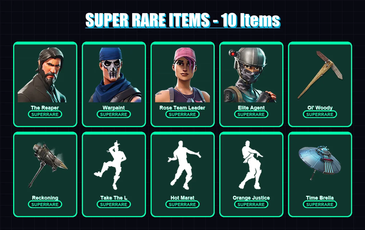 [PC/PSN] | The Reaper | Warpaint | Rose Team Leader | Elite Agent | Luxe | 74 skin | 97 pickaxe | 90 emote | 102 glider | Lv1613