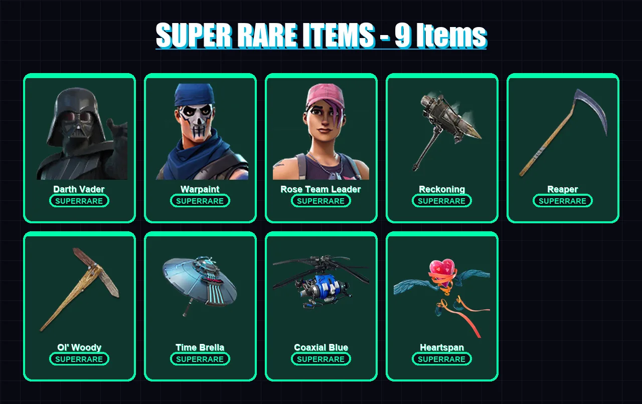 [PC/XBOX] | Darth Vader | Warpaint | Rose Team Leader | Hybrid | Ruin | 135 skin | 159 pickaxe | 123 emote | 157 glider | Lv2029