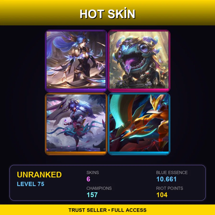 VN | Lv75 | Unranked | 6 Skin | 157 Champ — Porcelain Kindred