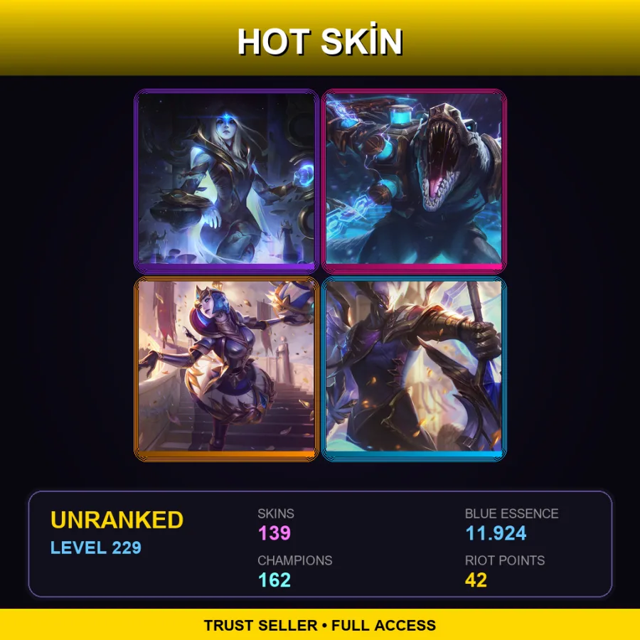 VN | Lv229 | Unranked | 139 Skin | 162 Champ — LoL account