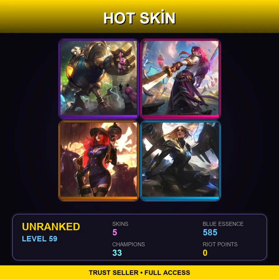 EUW | Lv59 | Unranked | 5 Skin | 33 Champ