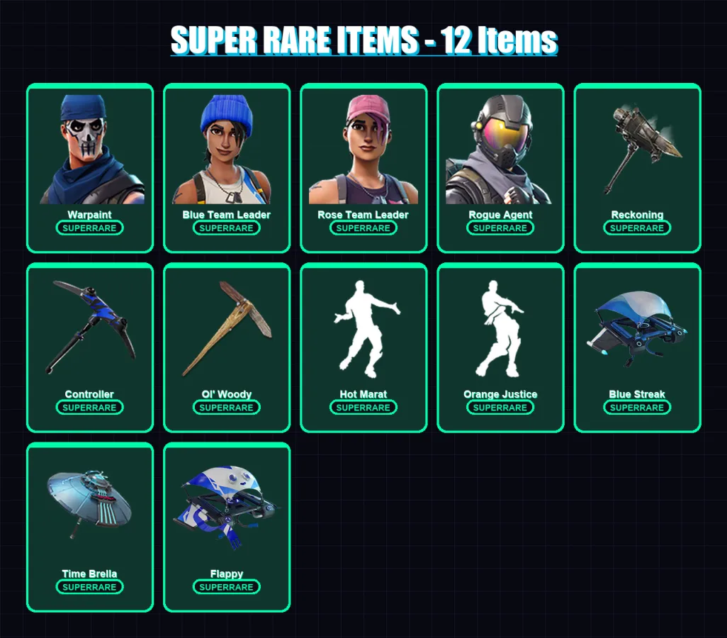 [PC/XBOX/PSN] | Warpaint | Blue Team Leader | Rose Team Leader | Rogue Agent | Hybrid | 89 skin | 98 pickaxe | 104 emote | 102 glider | Lv1332