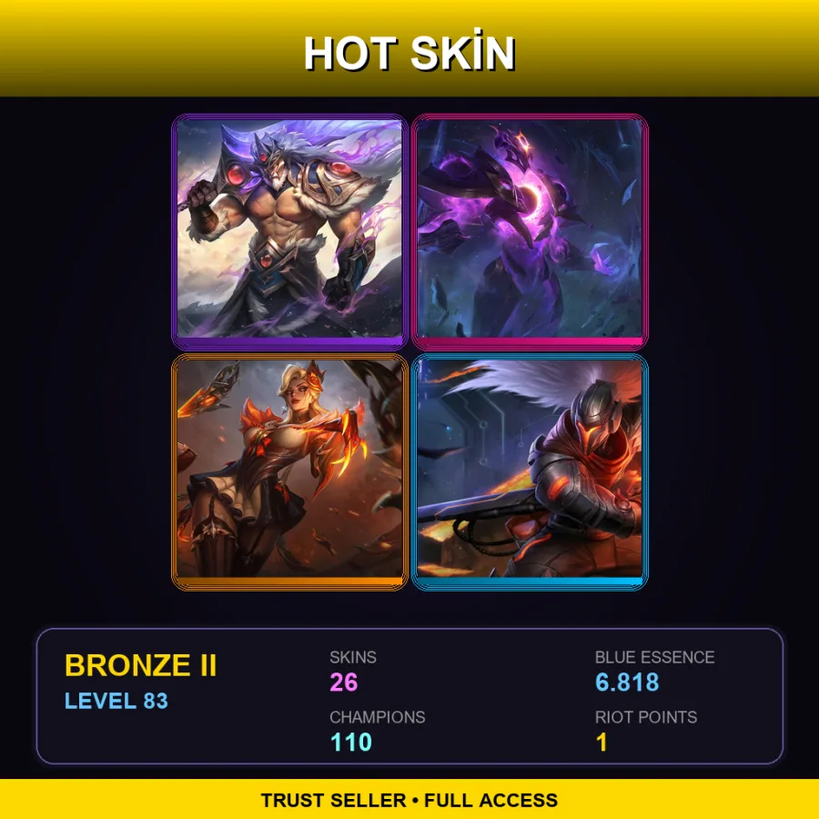 TR | Lv83 | Bronze II | 26 Skin | 110 Champ — LoL account