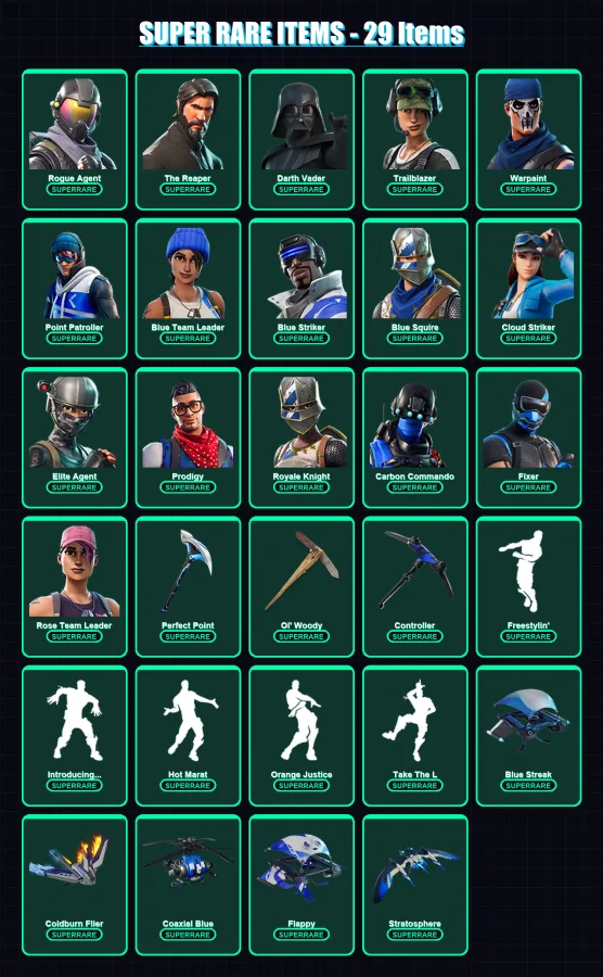 [PC/XBOX] | Rogue Agent | The Reaper | Darth Vader | Trailblazer | Warpaint | 108 skin | 133 pickaxe | 168 emote | 120 glider | Lv1358 — Fortnite account