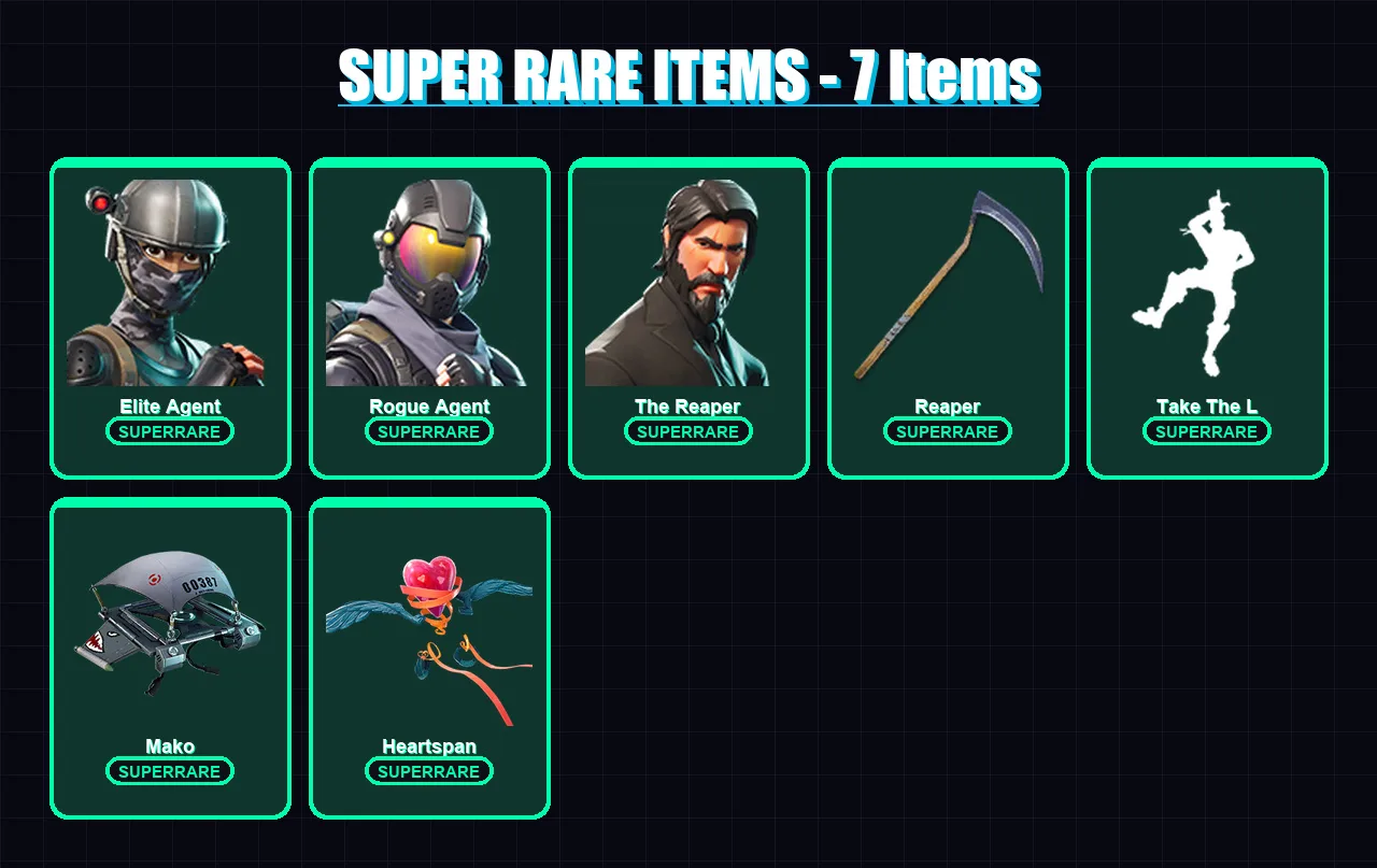 [PS4/PS5/XBOX/PC] | Elite Agent | Rogue Agent | The Reaper | Molten Valkyrie | Rox | 61 skin | 50 pickaxe | 61 emote | 42 glider | Lv794 — Game account