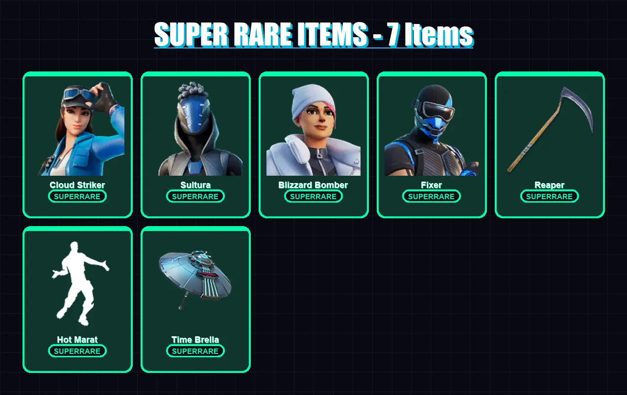 [PC/XBOX] | Cloud Striker | Sultura | Blizzard Bomber | Fixer | The Ageless | 136 skin | 155 pickaxe | 120 emote | 147 glider | Lv2262 — Fortnite account