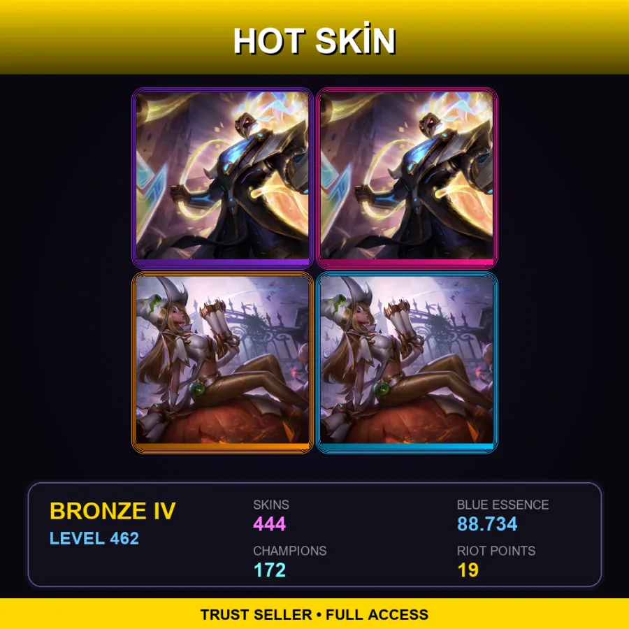 VN | Lv462 | Bronze IV | 444 Skin | 172 Champ — LoL account
