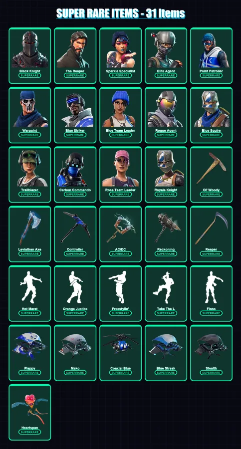 [PC/XBOX/PSN] | Black Knight | The Reaper | Sparkle Specialist | Elite Agent | Point Patroller | 101 skin | 70 pickaxe | 85 emote | 71 glider | Lv10