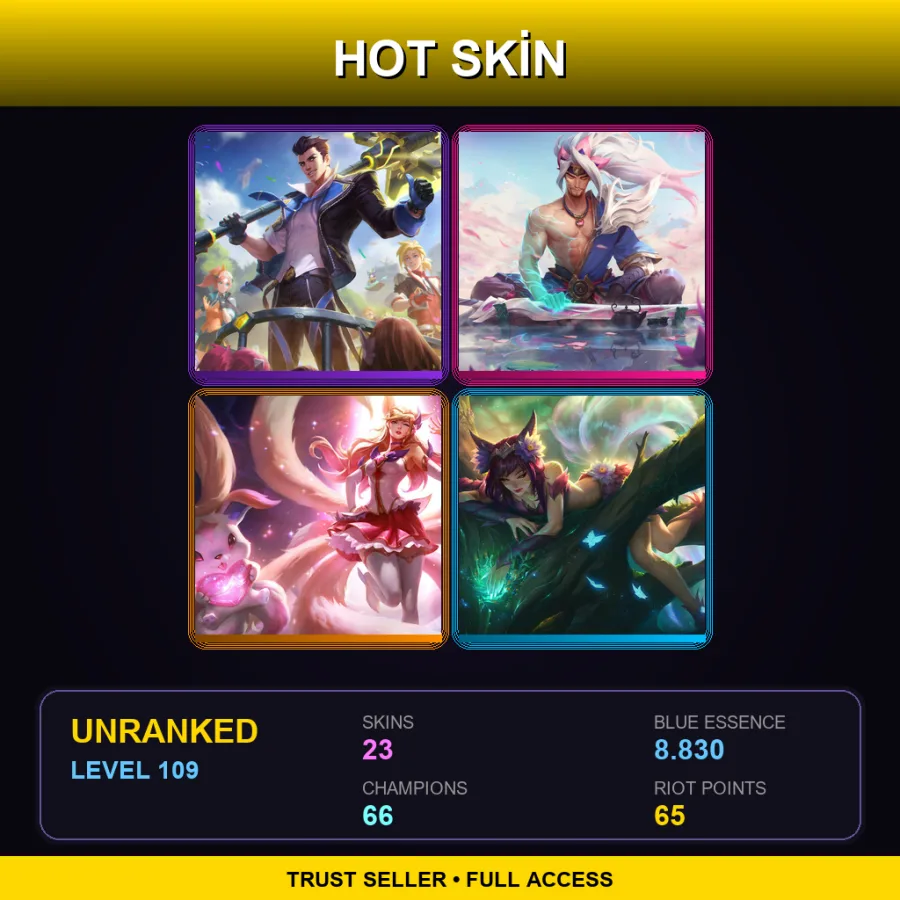 TR | Battle Academia Jayce | Spirit Blossom Yasuo | Star Guardian Ahri | Elderwood Ahri | 23 Skin | 66 Champ | Lv109