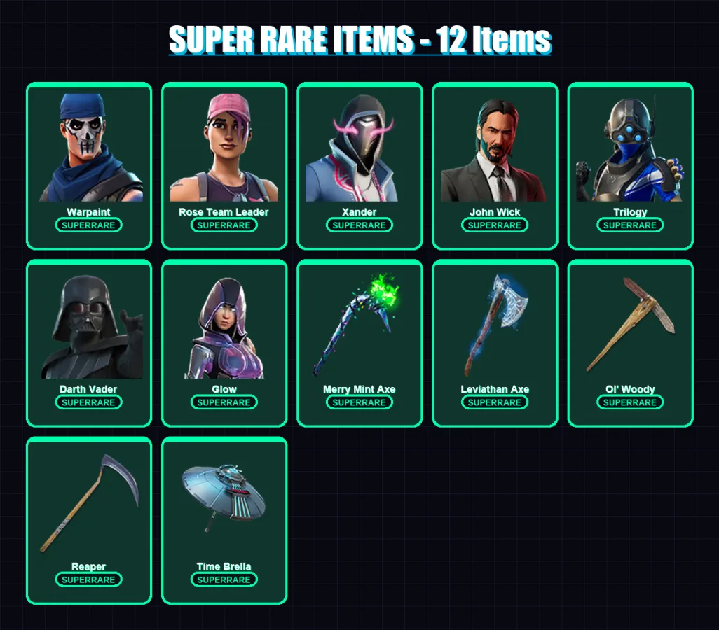 [PS4/PS5/PC] | Warpaint | Rose Team Leader | Xander | John Wick | Trilogy | 328 skin | 306 pickaxe | 289 emote | 213 glider | Lv3388