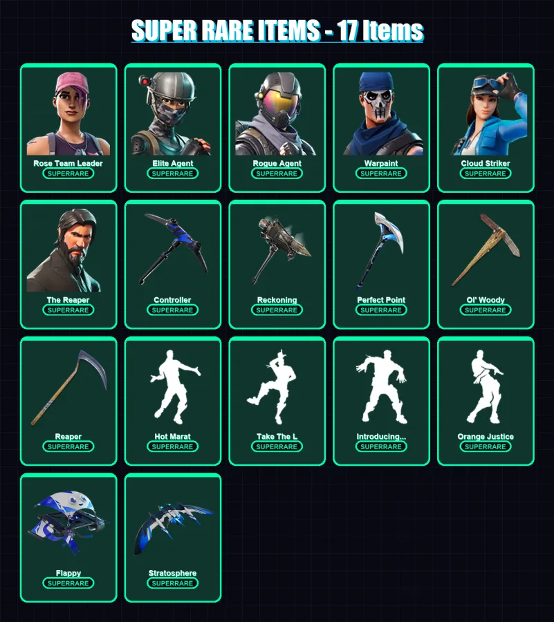 [PC/XBOX] | Rose Team Leader | Elite Agent | Rogue Agent | Warpaint | Cloud Striker | 103 skin | 94 pickaxe | 91 emote | 96 glider | Lv1501
