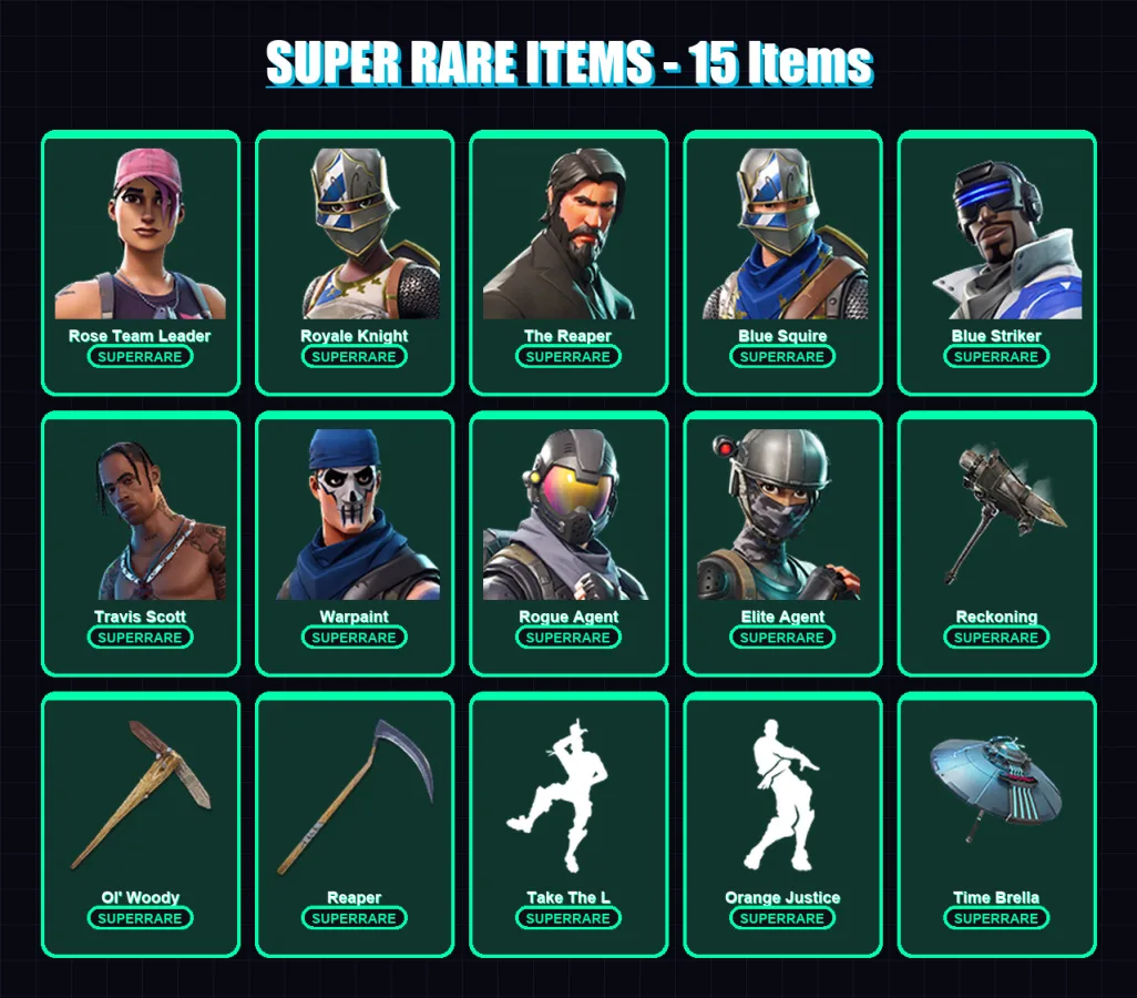 [PS4/PS5/XBOX/PC] | Rose Team Leader | Royale Knight | The Reaper | Blue Squire | Blue Striker | 81 skin | 70 pickaxe | 67 emote | 81 glider | Lv103