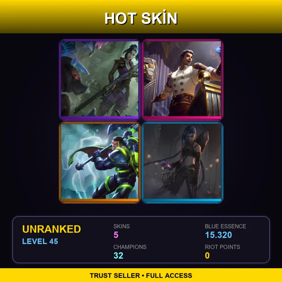 NA | Lv45 | Unranked | 5 Skin | 32 Champ