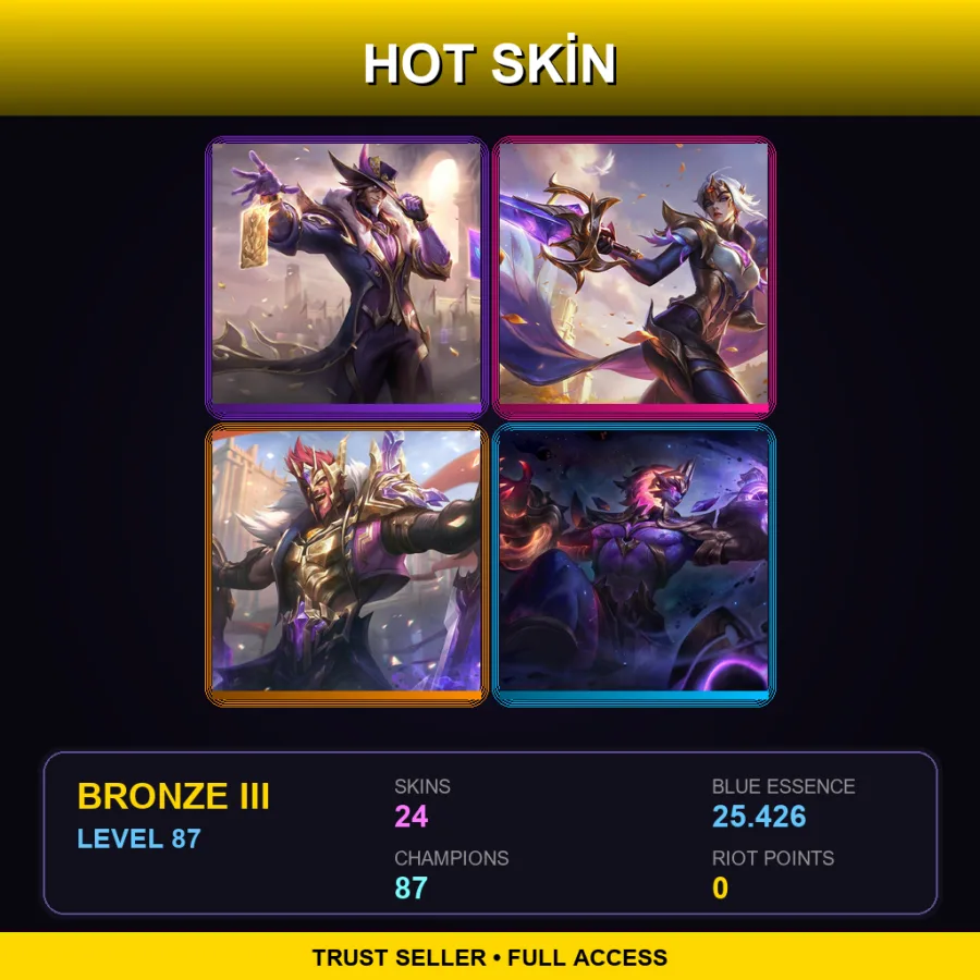 EUW | Lv87 | Bronze III | 24 Skin | 87 Champ — LoL account