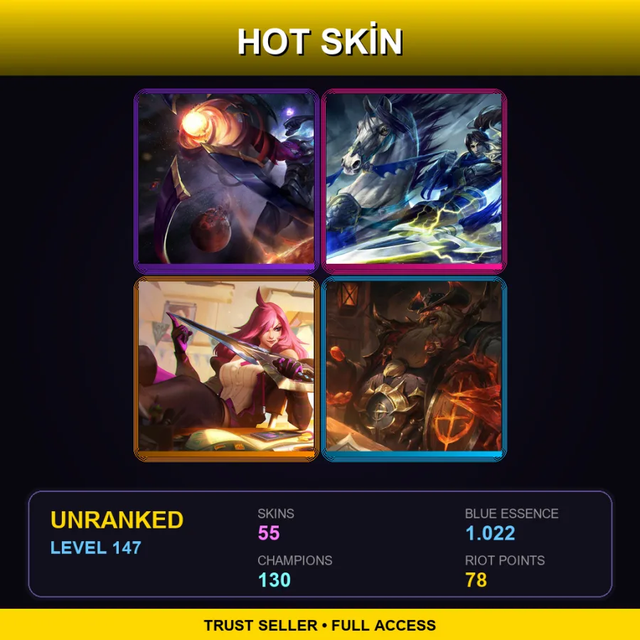 EUW | Dark Star Varus | Warring Kingdoms Xin Zhao | Battle Academia Katarina | High Noon Gragas | 55 Skin | 130 Champ | Lv147