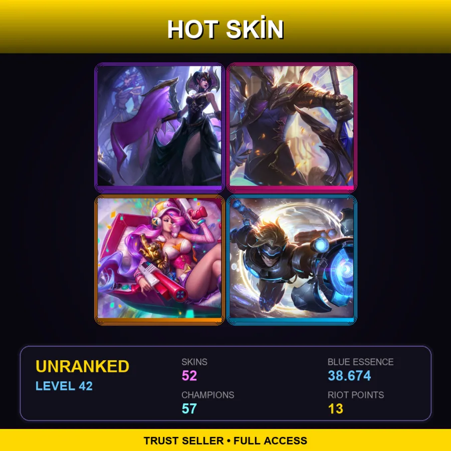 EUW | Lv42 | Unranked | 52 Skin | 57 Champ