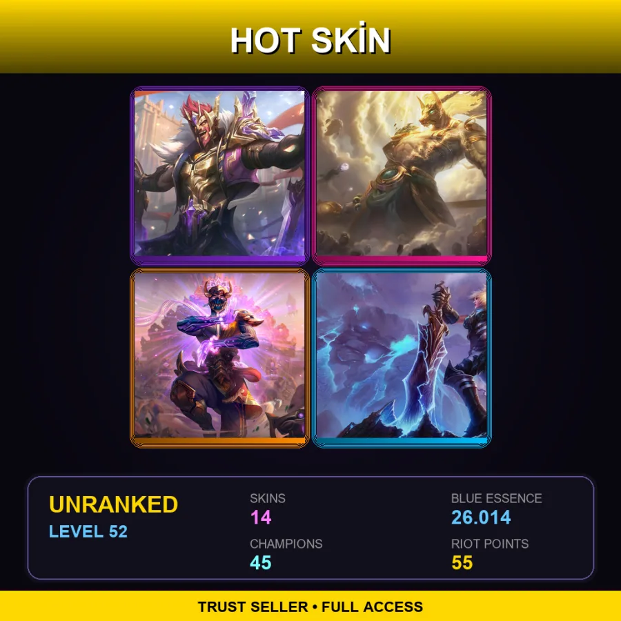 BR | Lv52 | Unranked | 14 Skin | 45 Champ — LoL account