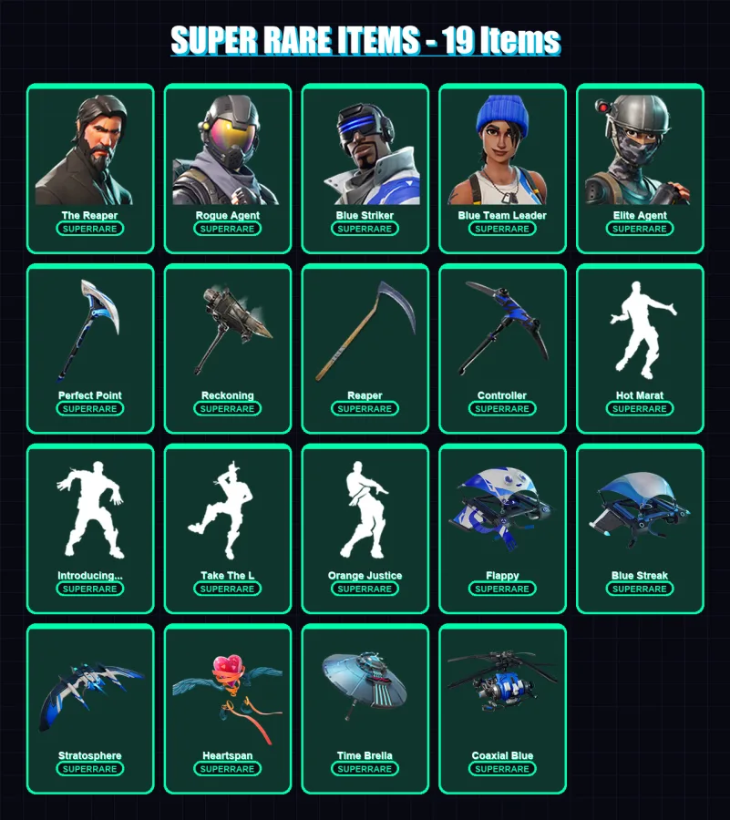 [PC/XBOX] | The Reaper | Rogue Agent | Blue Striker | Blue Team Leader | Elite Agent | 79 skin | 80 pickaxe | 85 emote | 88 glider | Lv1375