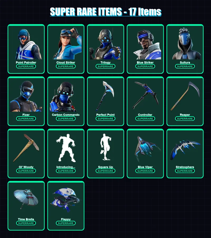 [PS4/PS5/XBOX/PC] | Point Patroller | Cloud Striker | Trilogy | Blue Striker | Sultura | 306 skin | 317 pickaxe | 234 emote | 193 glider | Lv2862 — Fortnite account