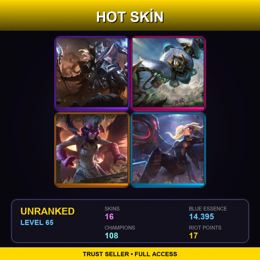 EUW | Lv65 | Unranked | 16 Skin | 108 Champ — LoL account