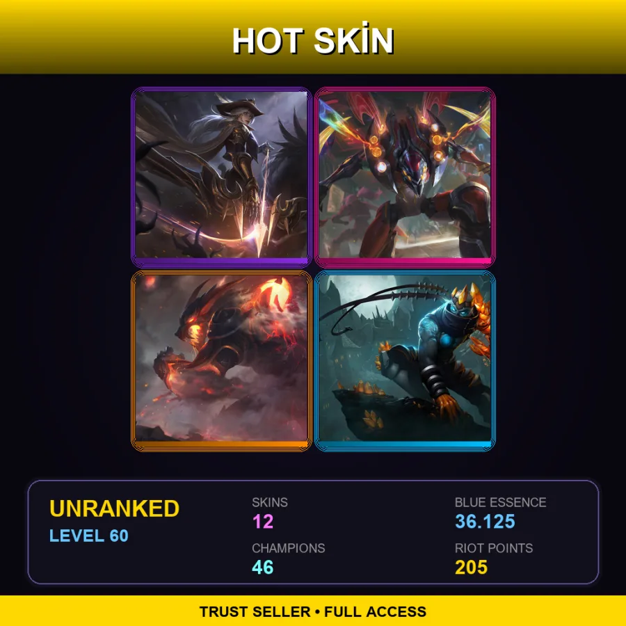 EUNE | Lv60 | Unranked | 12 Skin | 46 Champ — LoL account