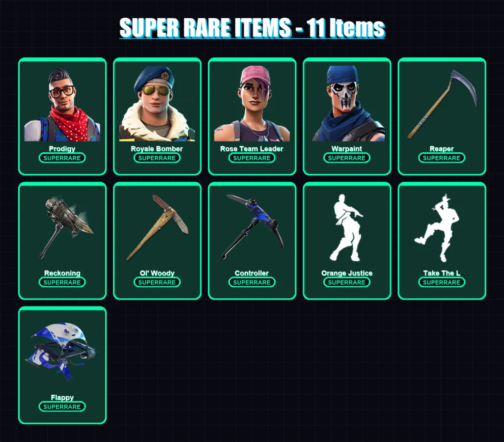 [PC/XBOX] | Prodigy | Royale Bomber | Rose Team Leader | Warpaint | Leviathan | 71 skin | 69 pickaxe | 66 emote | 66 glider | Lv969