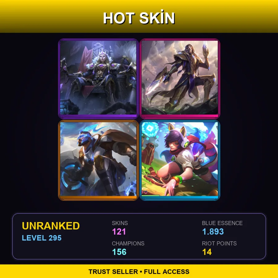 VN | Lv295 | Unranked | 121 Skin | 156 Champ — LoL account