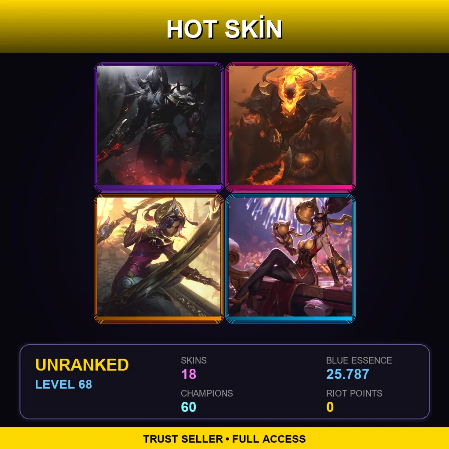 LAN | Lv68 | Unranked | 18 Skin | 60 Champ — Firecracker Vayne