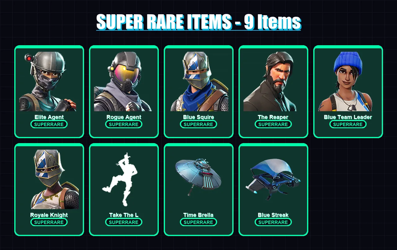 [PC/XBOX] | Elite Agent | Rogue Agent | Blue Squire | The Reaper | Blue Team Leader | 177 skin | 225 pickaxe | 212 emote | 154 glider | Lv2840