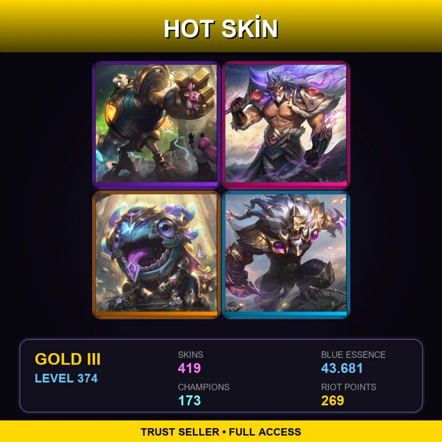 OCE | Lv374 | Gold III | 419 Skin | 173 Champ
