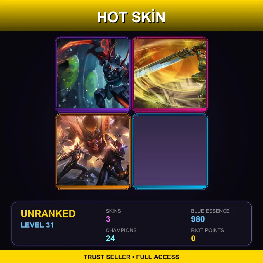 EUNE | Lv31 | Unranked | 3 Skin | 24 Champ — LoL account