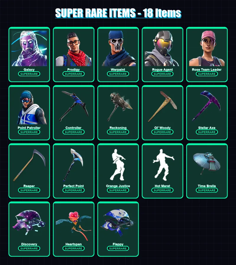 [PS4/PS5/XBOX/PC] | Galaxy | Prodigy | Warpaint | Rogue Agent | Rose Team Leader | 212 skin | 217 pickaxe | 157 emote | 177 glider | Lv2787