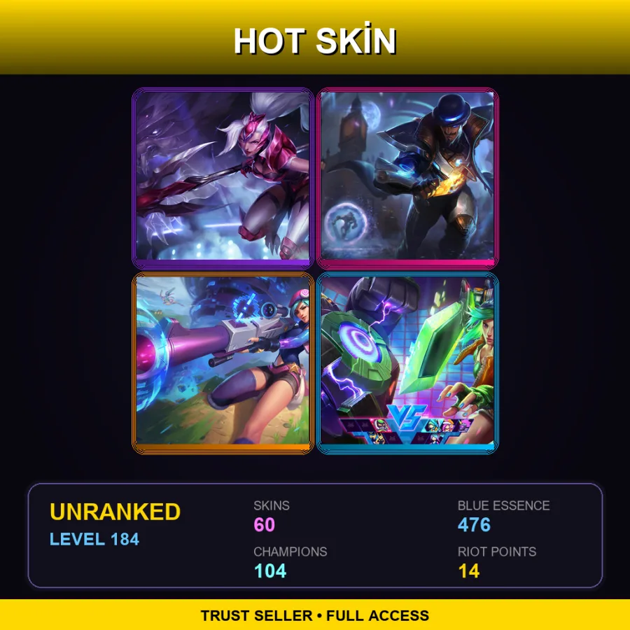 VN | Lv184 | Unranked | 60 Skin | 104 Champ — LoL account