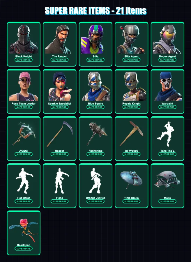 [PC/XBOX] | Black Knight | The Reaper | Blitz | Elite Agent | Rogue Agent | 114 skin | 117 pickaxe | 107 emote | 112 glider | Lv1797