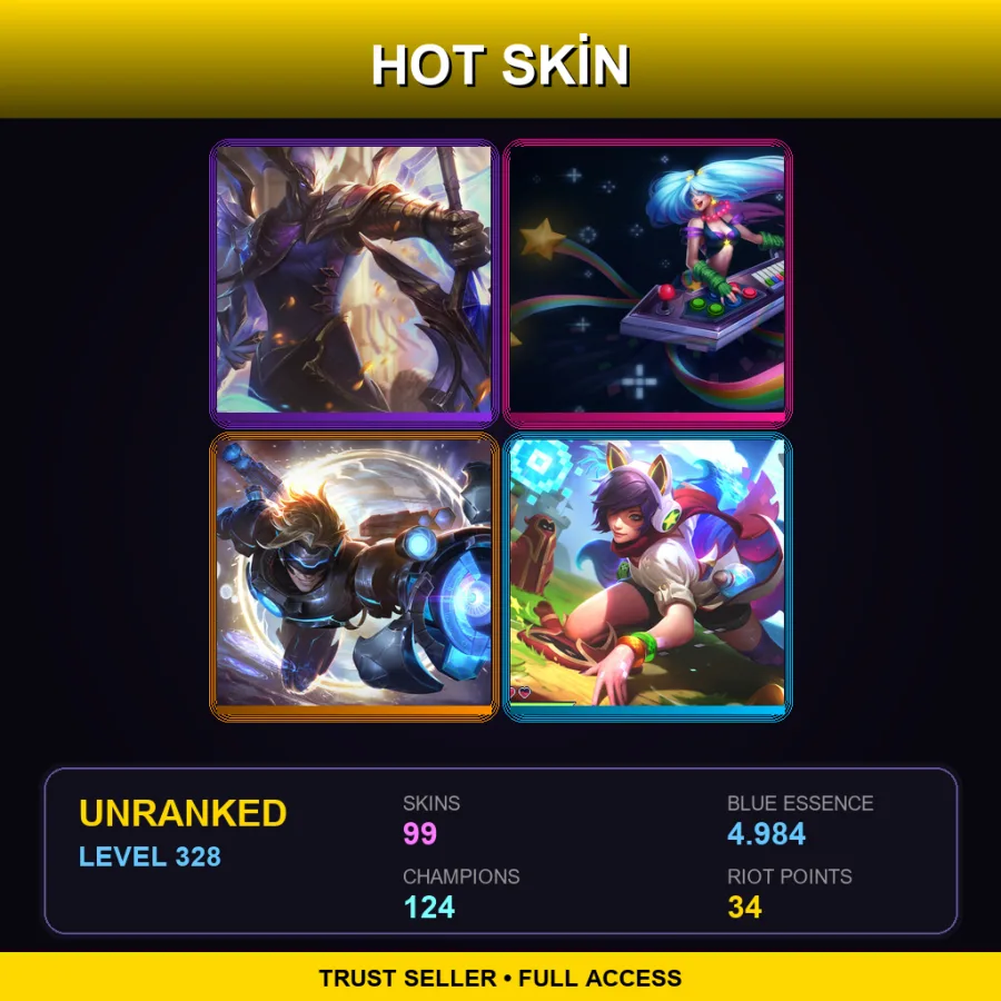 LAS | Lv328 | Unranked | 99 Skin | 124 Champ — LoL account