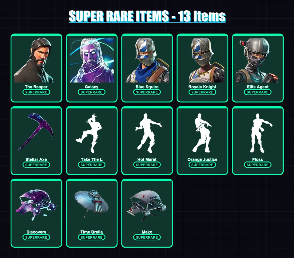[PC/PSN] | The Reaper | Galaxy | Blue Squire | Royale Knight | Elite Agent | 44 skin | 54 pickaxe | 68 emote | 58 glider | Lv1291
