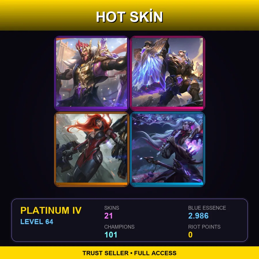 LAN | Lv64 | Platinum IV | 21 Skin | 101 Champ — LoL account