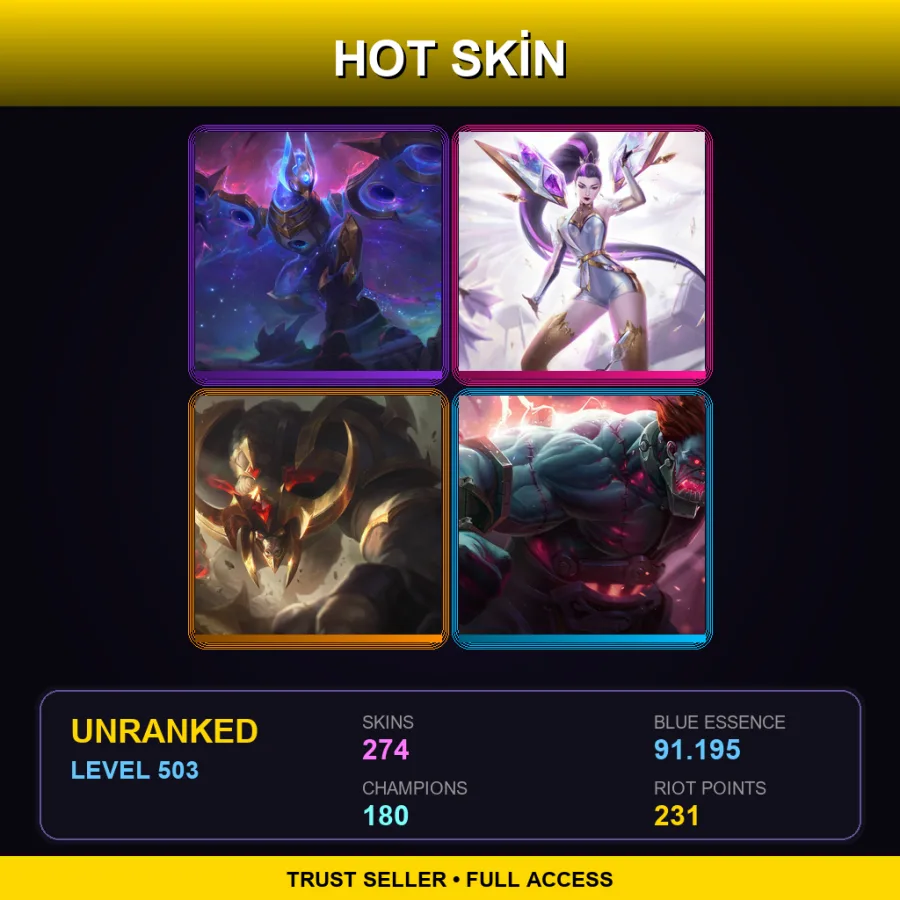 VN | Lv503 | Unranked | 274 Skin | 180 Champ — LoL account