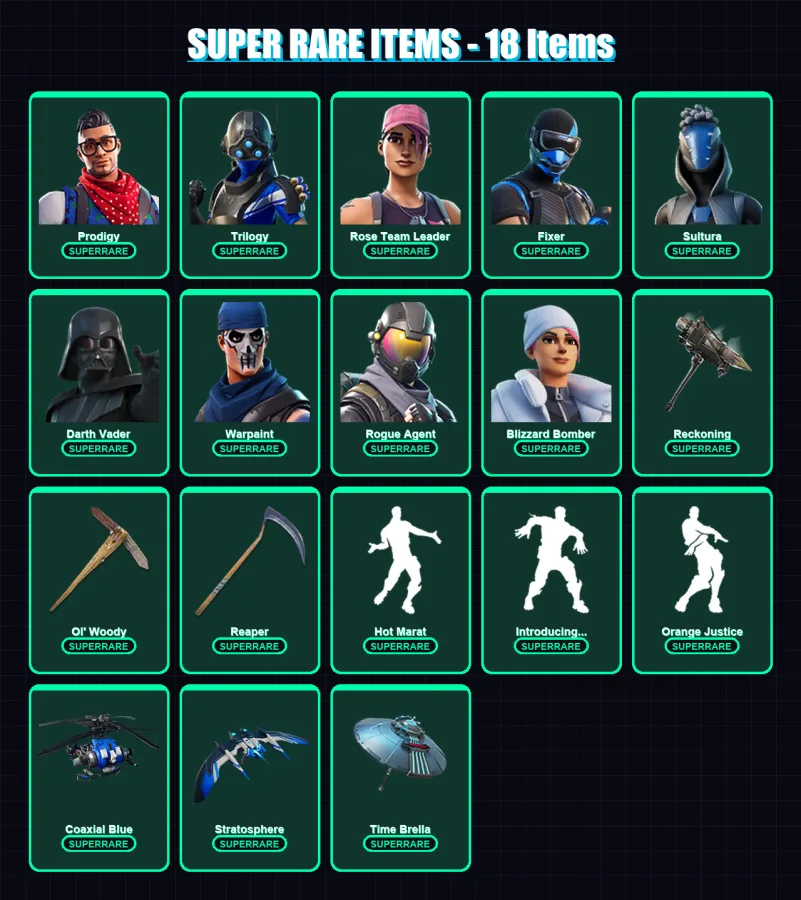 [PS4/PS5/XBOX/PC] | Prodigy | Trilogy | Rose Team Leader | Fixer | Sultura | 180 skin | 185 pickaxe | 152 emote | 170 glider | Lv2614
